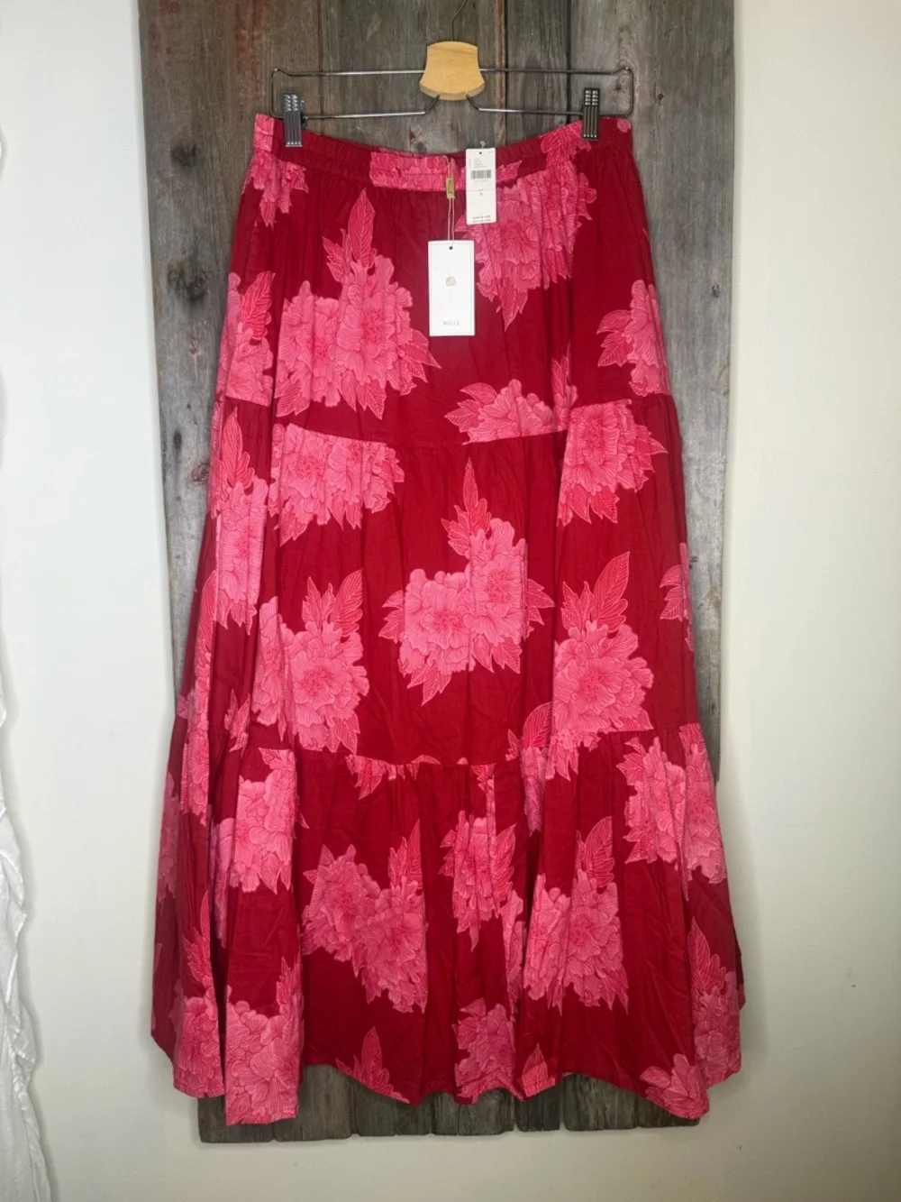 NWT Mille Anthropologie Paola Ruffle Maxi Skirt in Red Floral size Small - Picture 3 of 13